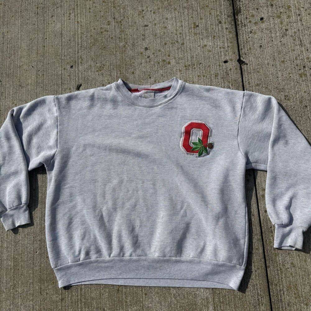 VTG Ohio State Buckeyes Majestic Crewneck Sweatshirt Embroidered Patch Sz L / XL